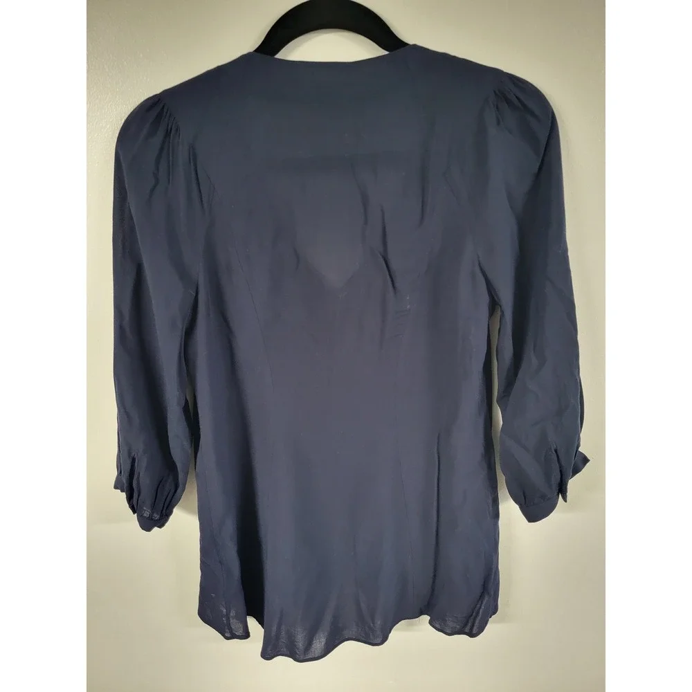 Vanessa Virginia Anthropologie Navy Blue Button Down Hi-Lo Blouse Top US 0 - Picture 2 of 10